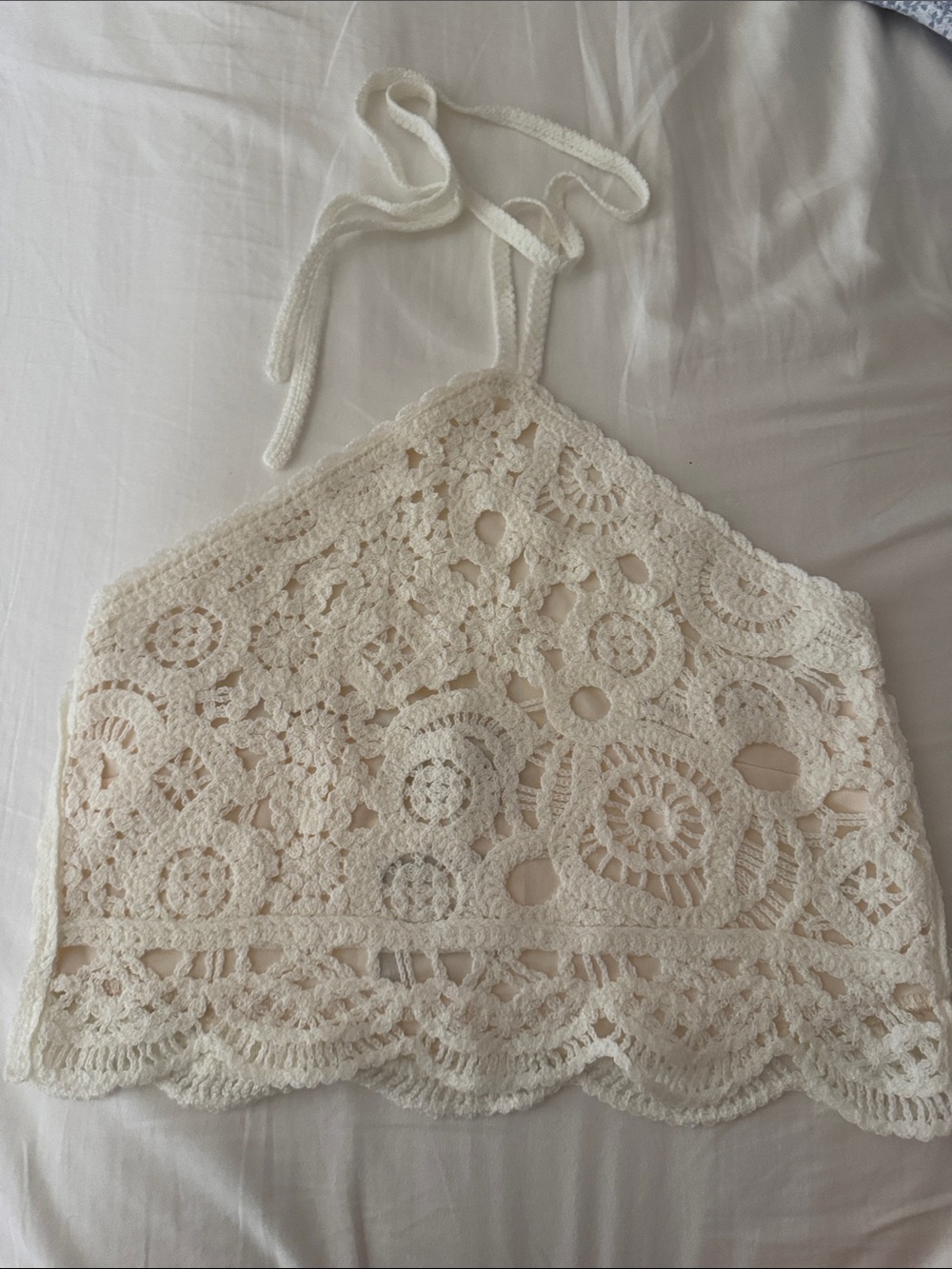 Crochet Halter Crop Top in Ivory - Lightweight Summer Layer